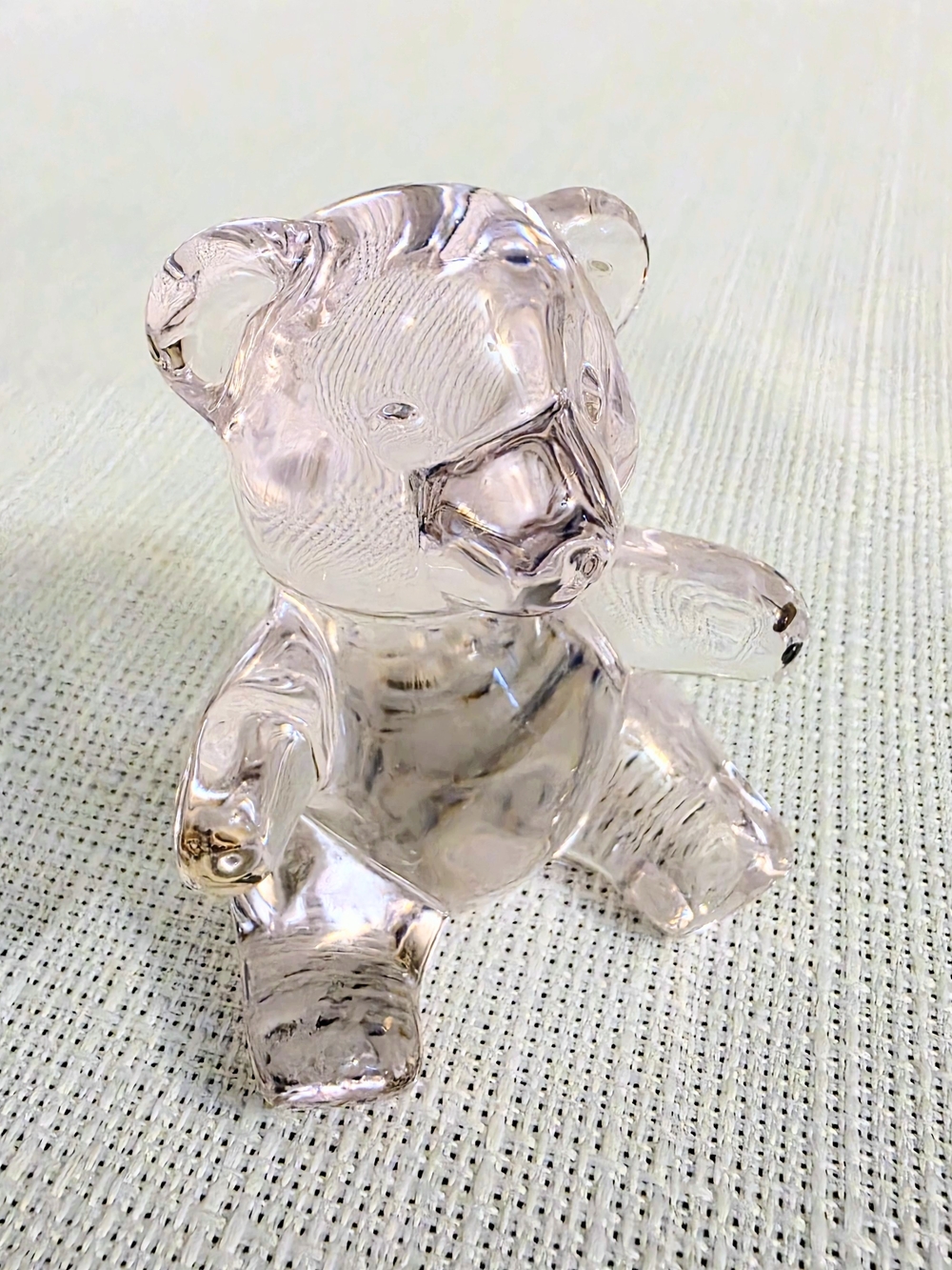 Crystal Pink Teddy Bear Figurine Lead Glass Oneida Paperweight 2.5 In X 2 In